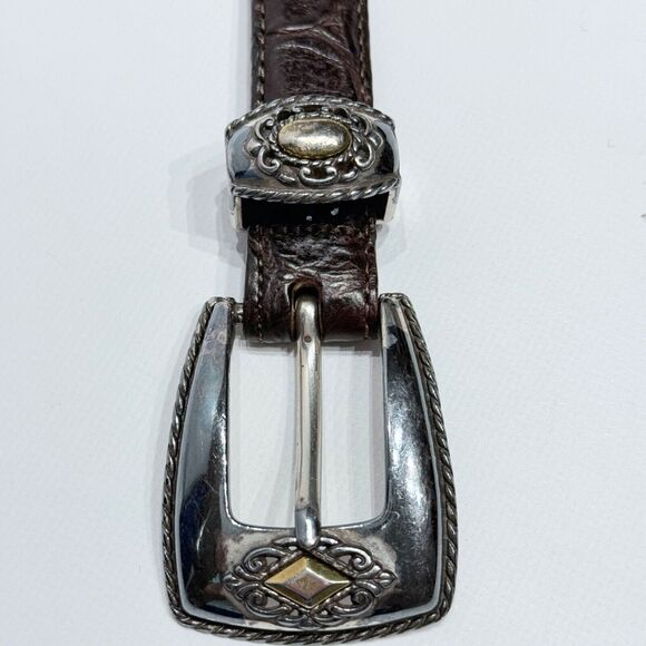 Brighton Silver Buckle Dark Brown Leather Western Belt Women's M (30) - Picture 7 of 16
